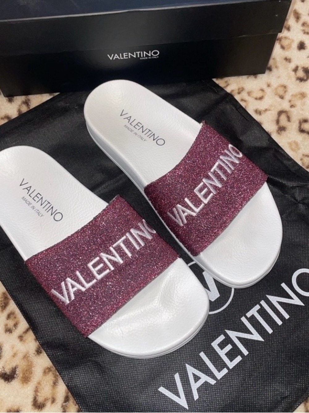 Valentino Brown Glitter Thong Sandals